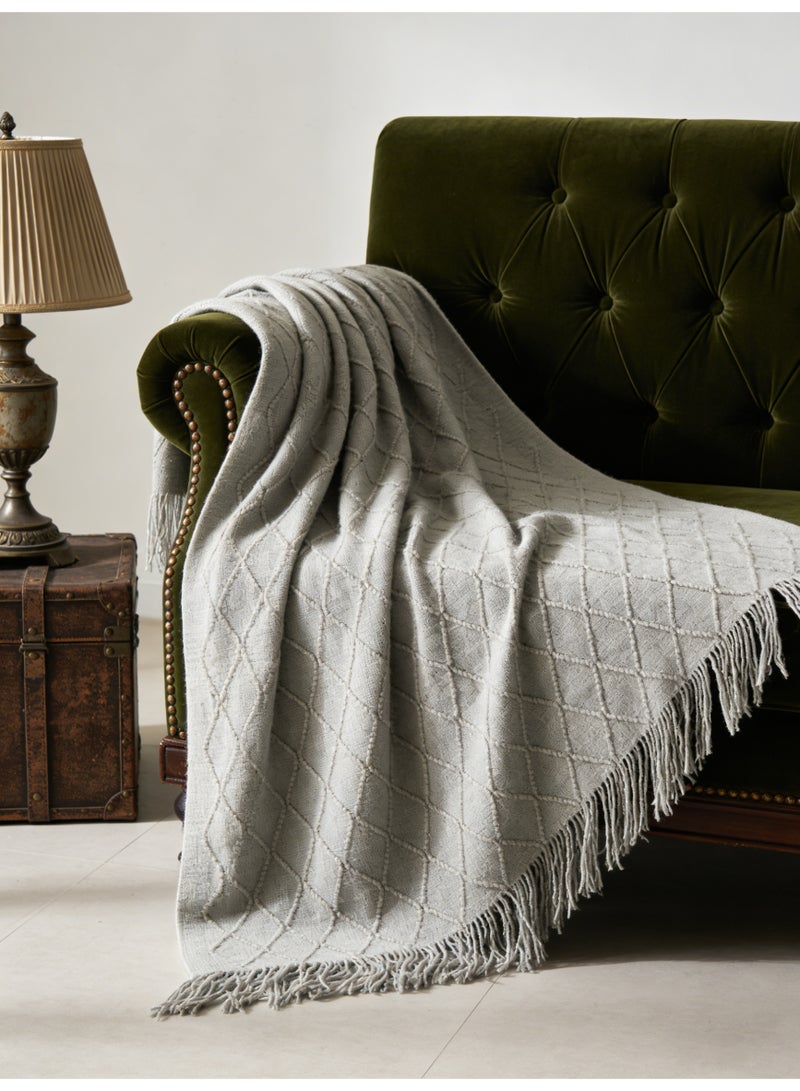 MAC Jabags Tassel Design Soft Blanket Keep Warm Cotton Light Grey 127 x 172cm - Image 2